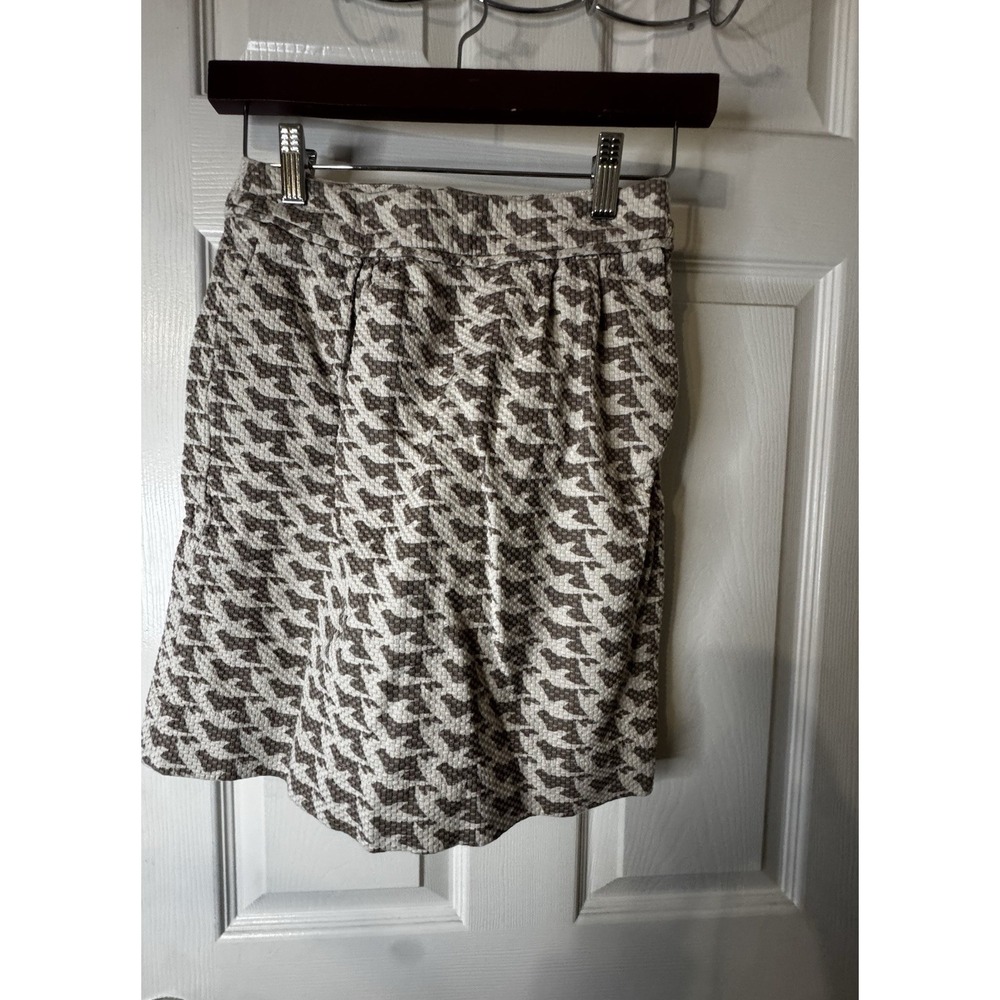 Boden Houndstooth Mini Skirt Brown Cream Textured A Line Zip Back Size 6